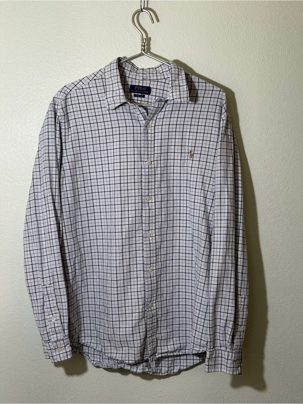 Polo Ralph Lauren Button Down Shirt White Blue Check Brown Pony Logo Men’s 2XL